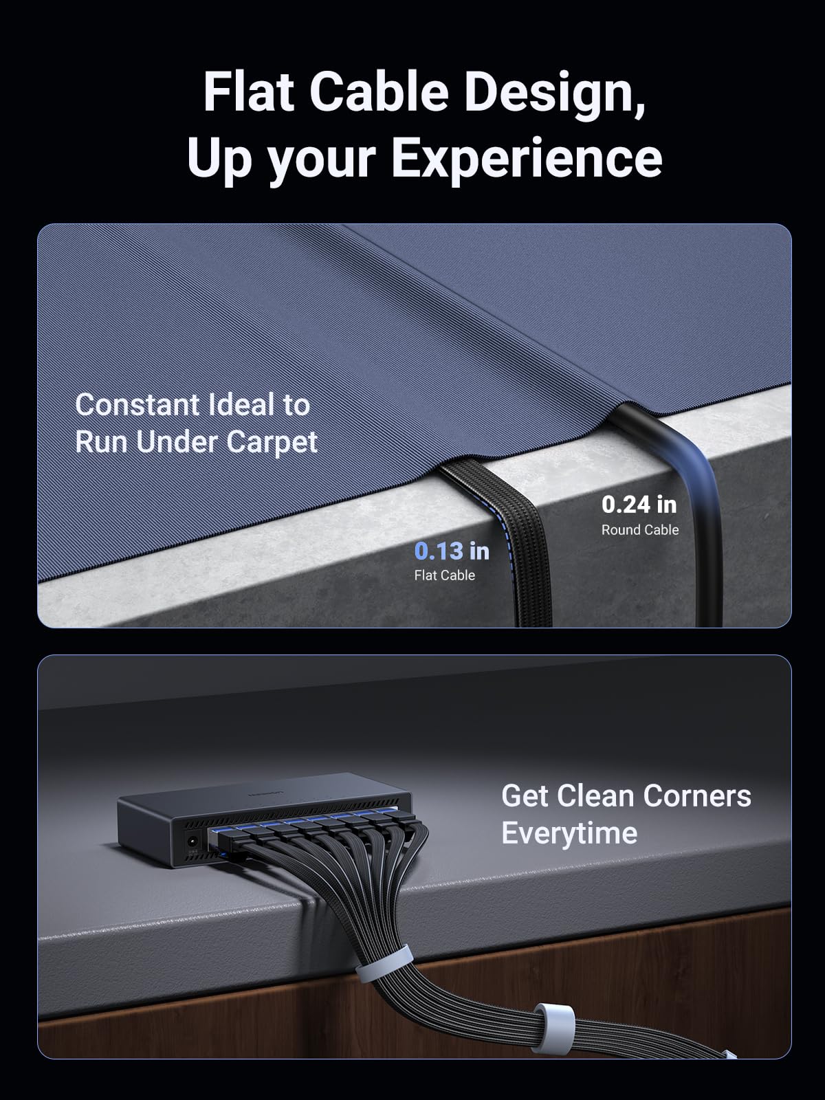 UGREEN Cat 8 Ethernet Cable 3FT, Flat High Speed 40Gbps 2000Mhz Internet Cable 26AWG Braided Network Cord RJ45 Shielded Indoor LAN Cables Compatible for Gaming PC PS5 Xbox Modem Router 3FT