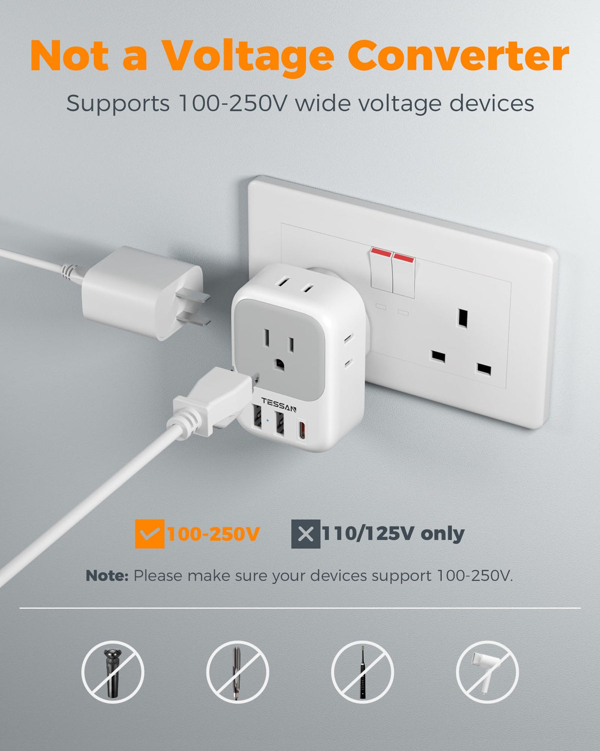 2 Pack European Plug Adapter USB C, TESSAN US to Europe Adapter 4 Outlets 3 USB Charger, Type C International Power Adaptor to Italy Spain France Portugal Iceland Germany, Europe Travel Essentials