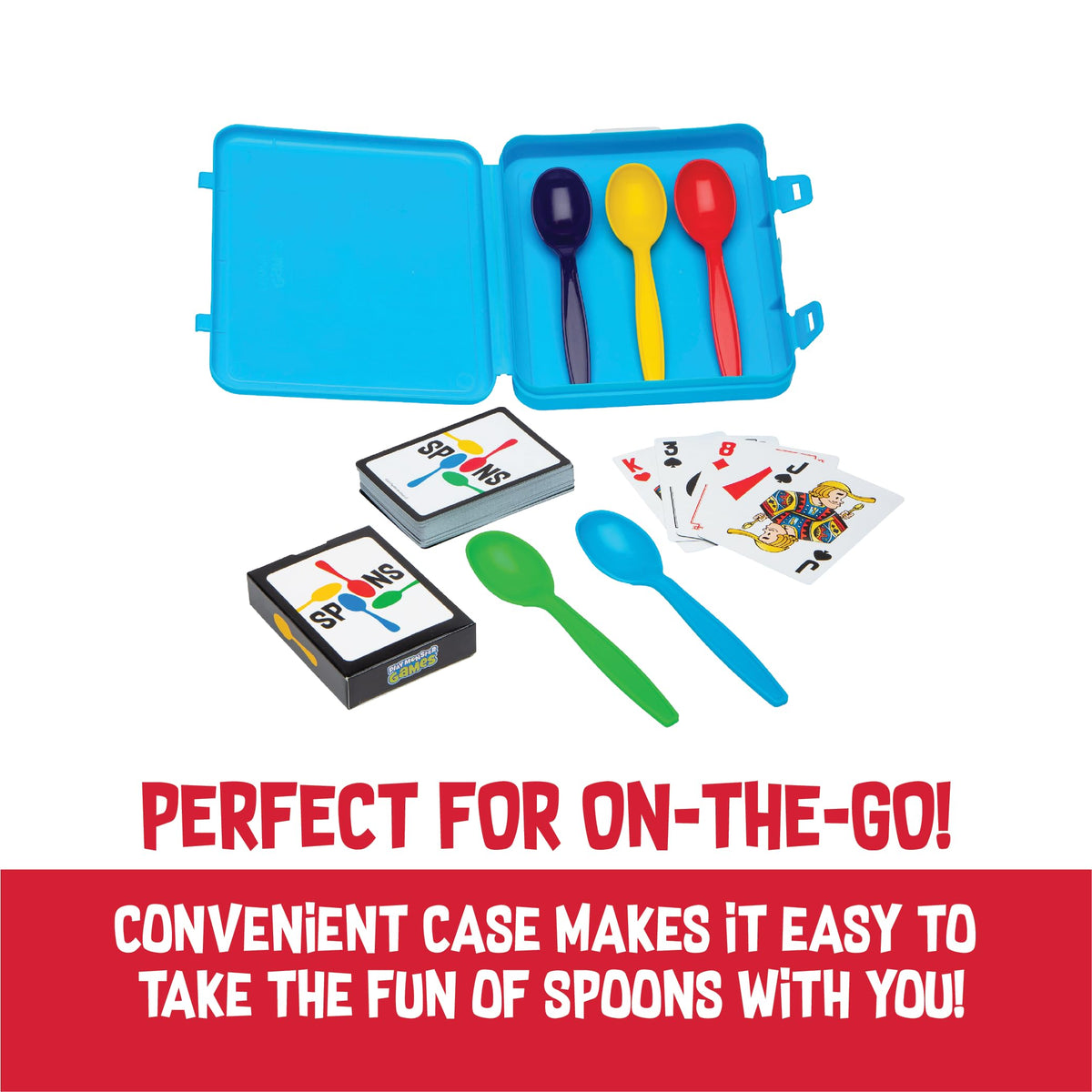 PlayMonster Spoons in a Case, Card Games for Kids - Spoons Game, Fun Family Games for Kids and Adults, Game Night, Travel Games, 3-6 Players, Ages 7+