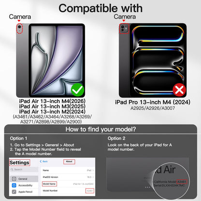 JETech Case for iPad Air 13-Inch M4/M3/M2 (2026/2025/2024) with Pencil Holder, Slim Folio Stand Protective Tablet Cover, Multi-Angle Viewing, Auto Wake/Sleep (Black)