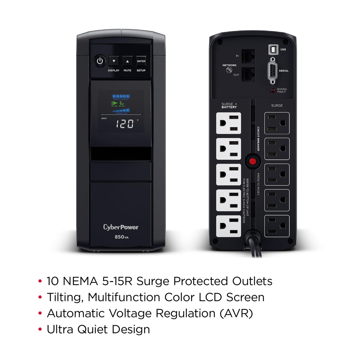 CyberPower CP1500PFCLCD PFC Sinewave UPS Battery Backup and Surge Protector, 1500VA/1000W, 12 Outlets, AVR, Mini Tower, UL Certified