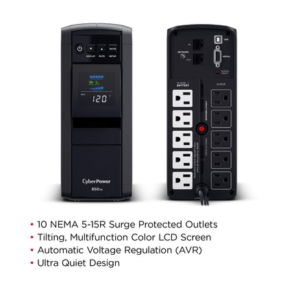 CyberPower CP1500PFCLCD PFC Sinewave UPS Battery Backup and Surge Protector, 1500VA/1000W, 12 Outlets, AVR, Mini Tower, UL Certified