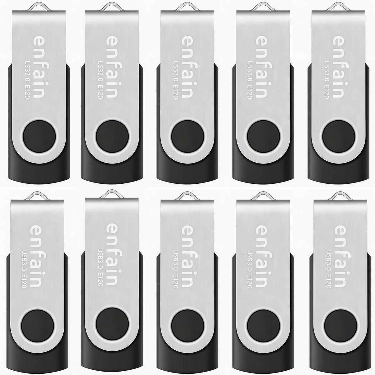 Enfain 16GB USB 2.0 Flash Drive 10 Pack | Swivel Thumb Drives with 31 Labels | Gift-Ready Packaging for Corporate Events, Office & Team Distributions (Black)