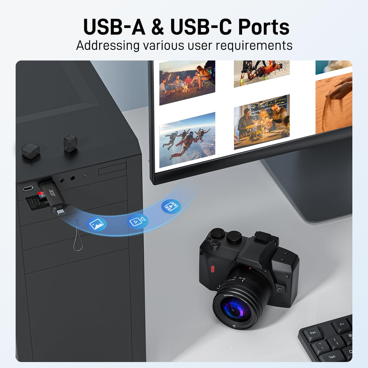 acer SD Card Reader USB C, Dual Slots USB Type C to Micro SD Card Adapter
