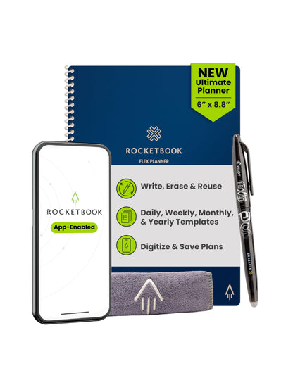 Rocketbook Fusion Hybrid Reusable Planner and Notebook in One, Additional Blank Pages, Goal and Project Tracker, Undated Planner, Letter Size 8.5x11, Black (Pack of 1)