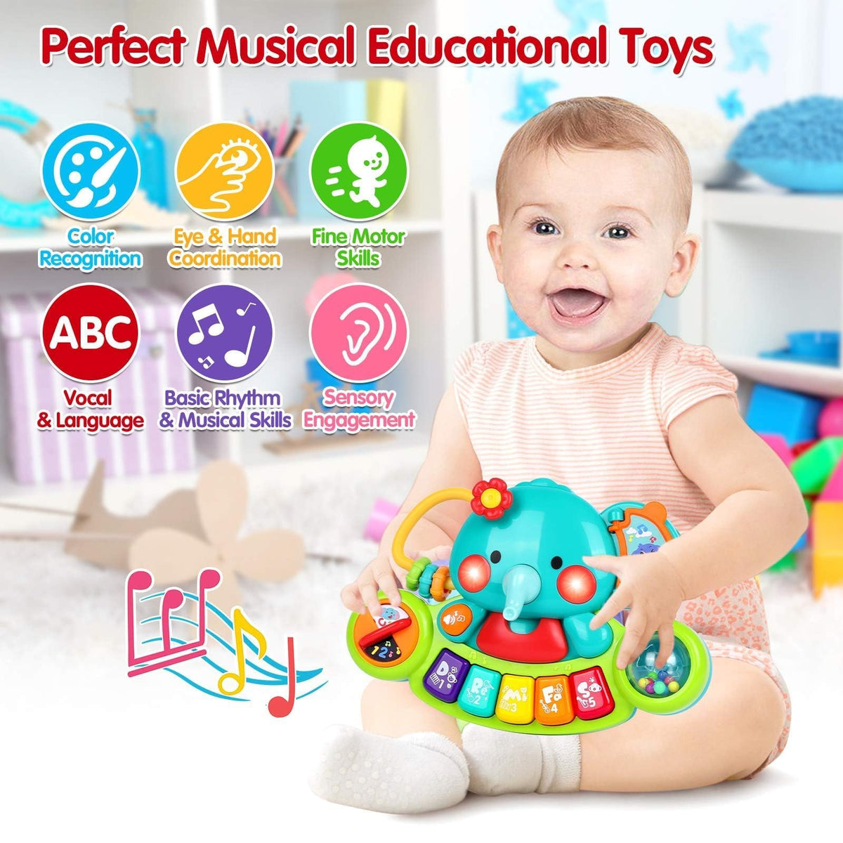 Baby Piano Toy 6 to 12 Months Light Up Music Baby Toys for 6 9 12 18 Months Early Learning Educational Piano Keyboard Infant Babies Girl Toy 1 Year Old Boy Girls Gift