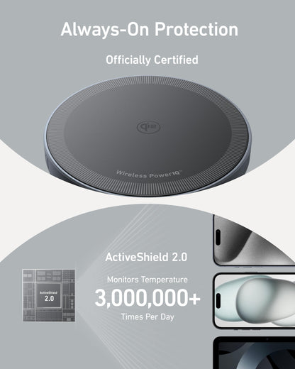 Anker MagSafe Charger Pad Compatible, MagGo iPhone 16 Wireless Charging Pad, Qi2 Certified 15W Wireless Charger for iPhone 16/16 Plus/16 Pro/16 Pro Max/15/14/13/12 Series (White, No Adapter)