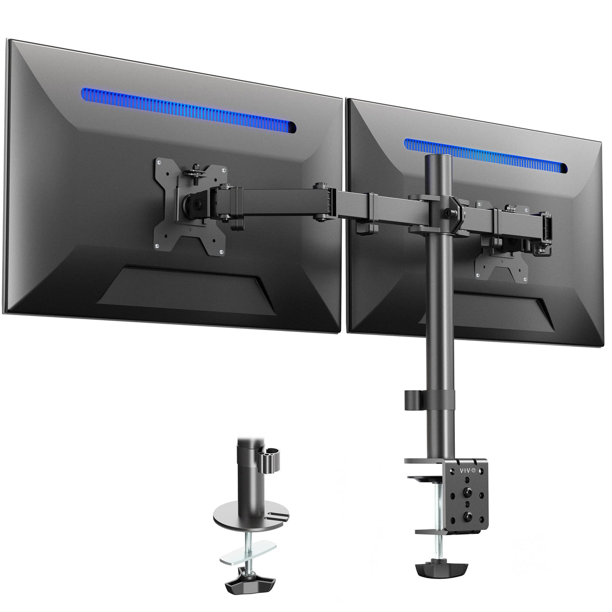 VIVO Dual Monitor Desk Mount, Holds 2 Computer Screens up to 30 inches and 22lbs Each, Heavy Duty Fully Adjustable Steel Stand with C-Clamp and Grommet, Black, STAND-V002