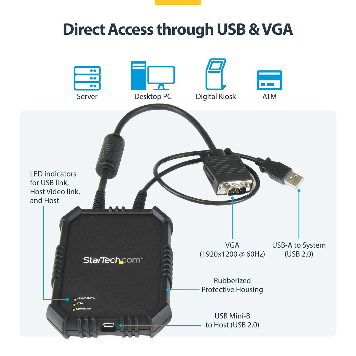 StarTech.com Portable Laptop Crash Cart Adapter, USB/VGA Analogue KVM Console, File Transfer & Video Capture, Windows/Linux/MacOS, TAA