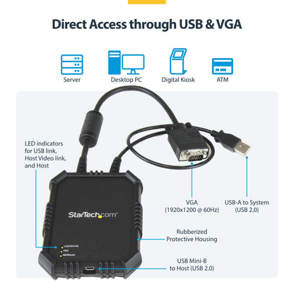 StarTech.com Portable Laptop Crash Cart Adapter, USB/VGA Analogue KVM Console, File Transfer & Video Capture, Windows/Linux/MacOS, TAA