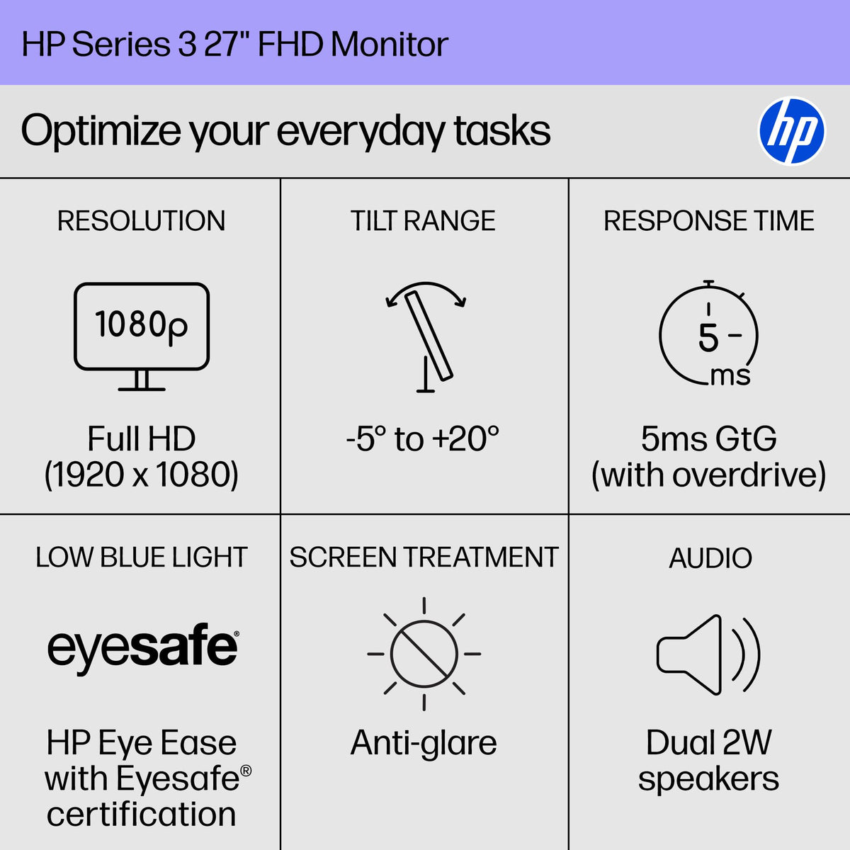 HP 24mh FHD Monitor - Computer Monitor with 23.8-Inch IPS Display (1080p) - Built-in Speakers and VESA Mounting - Height/Tilt Adjustment for Ergonomic Viewing - HDMI and DisplayPort - (1D0J9AA#ABA)