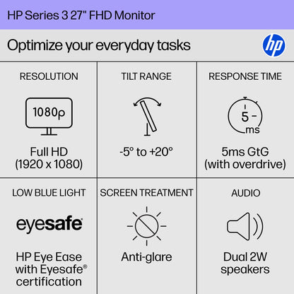 HP 24mh FHD Monitor - Computer Monitor with 23.8-Inch IPS Display (1080p) - Built-in Speakers and VESA Mounting - Height/Tilt Adjustment for Ergonomic Viewing - HDMI and DisplayPort - (1D0J9AA#ABA)
