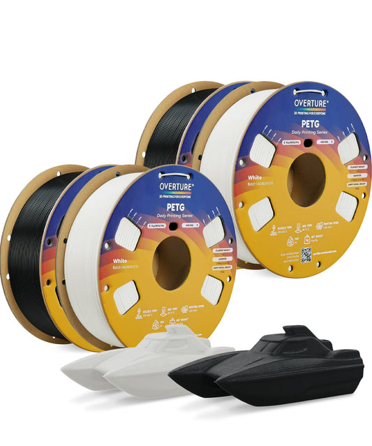 OVERTURE PETG 3D Printer Filament 1.75mm, Neatly Wound Durable PETG 1kg Spool (2.2lbs), Strong Toughness Filament, Dimensional Accuracy +/- 0.02mm, Fit Most FDM Printers (Black (1-Pack))