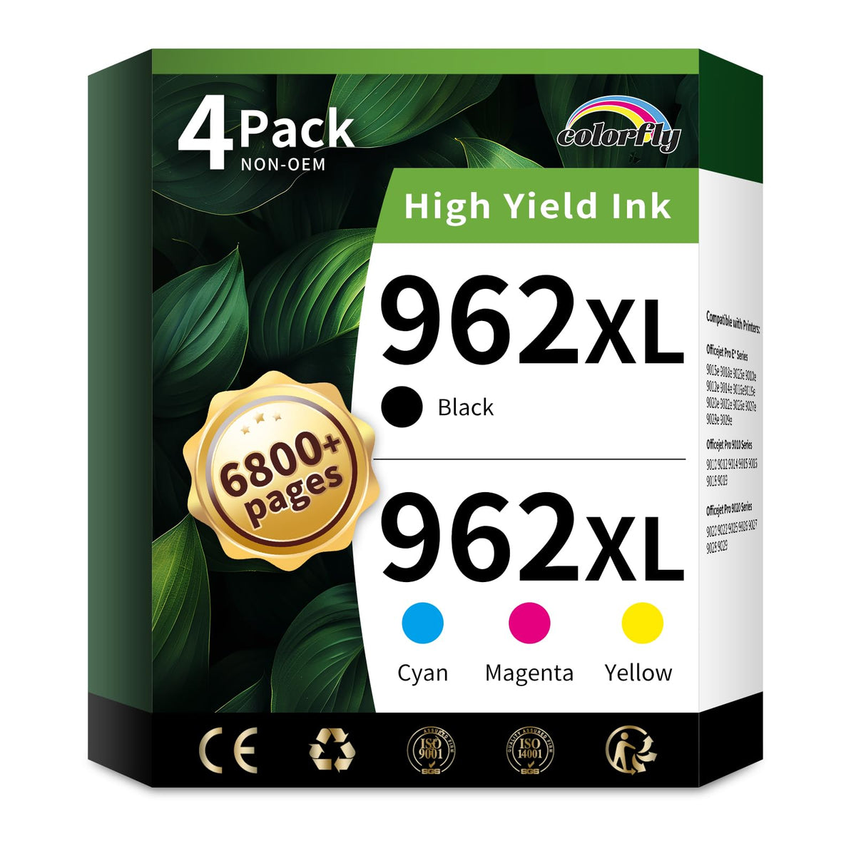 962XL Ink Cartridges Combo Pack Compatible Replacement for HP 962XL 962 Ink Cartridges to Use with HP OfficeJet Pro 9010 9012 9014 9015 9016 9018 9020 9022 9025 Printer (1BK/1C/1M/1Y, 4 Pack)