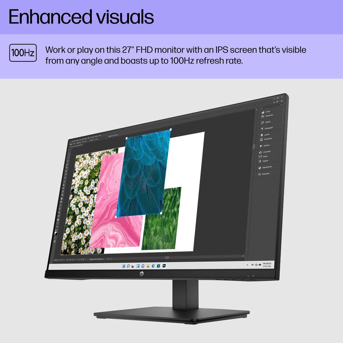 HP 24mh FHD Monitor - Computer Monitor with 23.8-Inch IPS Display (1080p) - Built-in Speakers and VESA Mounting - Height/Tilt Adjustment for Ergonomic Viewing - HDMI and DisplayPort - (1D0J9AA#ABA)