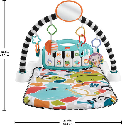 Fisher-Price Baby Playmat Glow and Grow Kick & Play Piano Gym, Blue Musical Learning Toy with Developmental Activities for Newborns 0+ Months