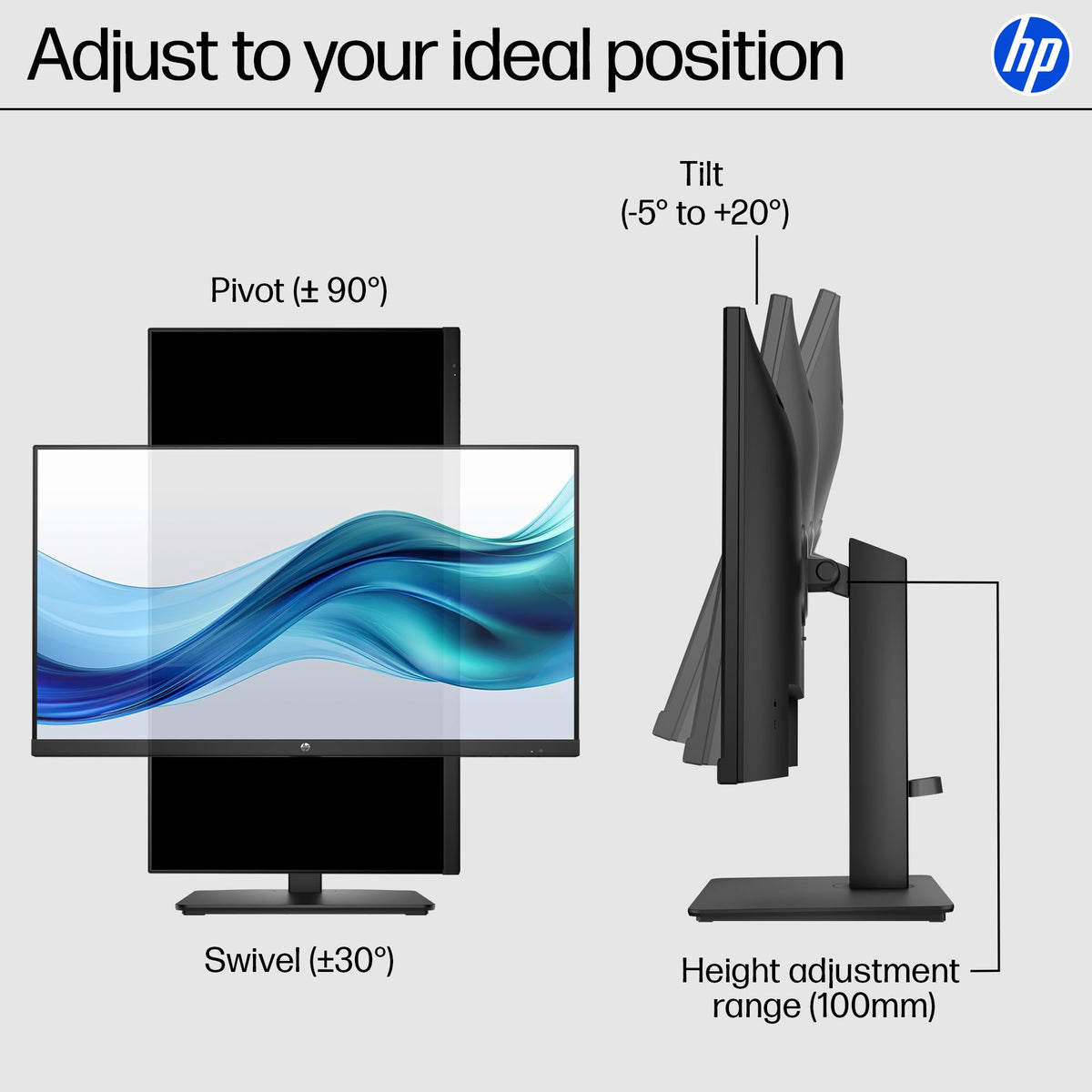 HP 24mh FHD Monitor - Computer Monitor with 23.8-Inch IPS Display (1080p) - Built-in Speakers and VESA Mounting - Height/Tilt Adjustment for Ergonomic Viewing - HDMI and DisplayPort - (1D0J9AA#ABA)