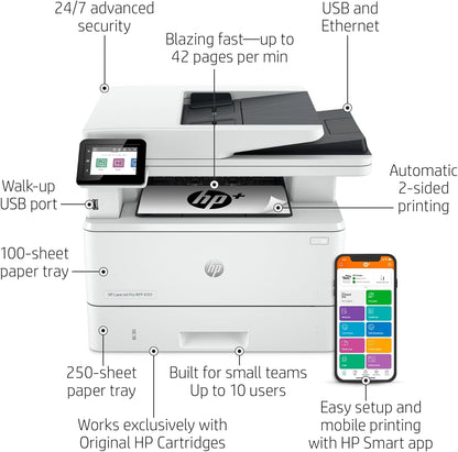 HP LaserJet Pro MFP 4101fdne Black & White Monochrome Printer with HP+ Smart Office Features and Fax
