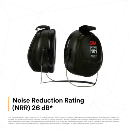 3M PELTOR Hearing Protection Optime 101 Earmuffs, Over the Head, H7A, 25 dB NRR, Adjustable Earcups, E-A-Rfit Compatible, Stainless Steel, Pack of 1, Black/Red