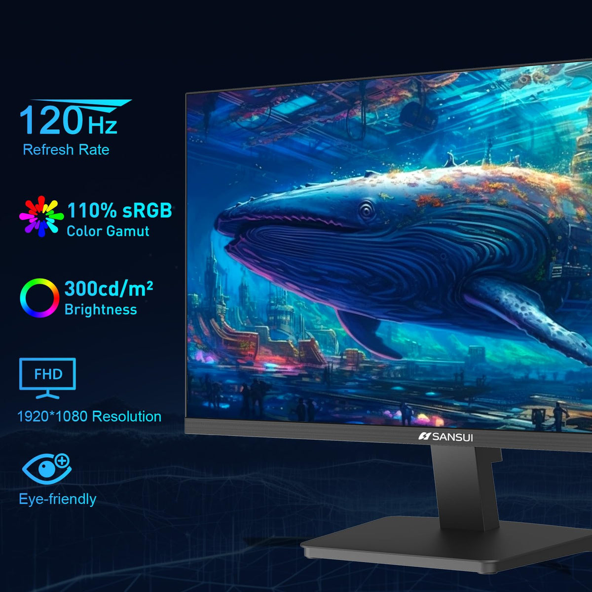 SANSUI 34-Inch Curved Gaming Monitor UWQHD 3440 x 1440P Up to 200Hz 165Hz Curved 1500R - PIP/PBP, OD 1ms, HDR, 300nits, sRGB 130%, DCI-P3 97%,AI Crosshair,HDMI2.1x2,DP1.4(Cable Included)