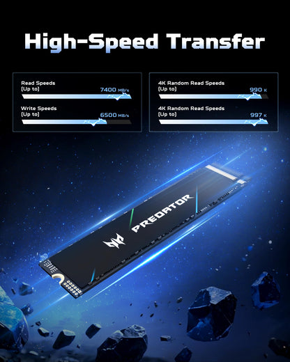 Acer Predator GM7 2TB SSD: M.2 2280 PCIe Gen 4 x4 NVMe 2.0, Read Speed Up to 7400 MB/s, Internal PC Solid State Drive for Laptop, Desktop and PS5 - BL.9BWWR.119