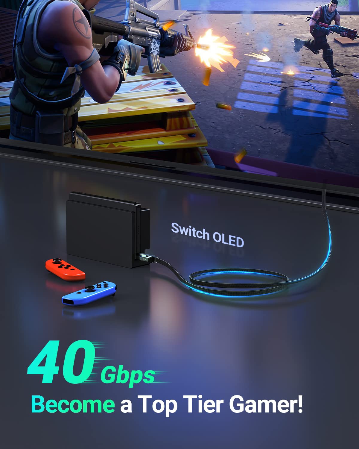 UGREEN Cat 8 Ethernet Cable 3FT, Flat High Speed 40Gbps 2000Mhz Internet Cable 26AWG Braided Network Cord RJ45 Shielded Indoor LAN Cables Compatible for Gaming PC PS5 Xbox Modem Router 3FT