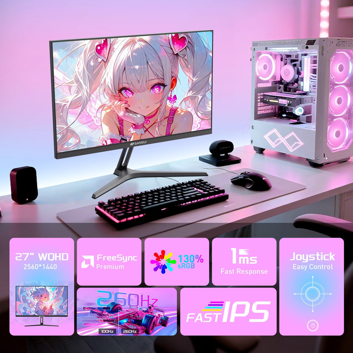 SANSUI 34-Inch Curved Gaming Monitor UWQHD 3440 x 1440P Up to 200Hz 165Hz Curved 1500R - PIP/PBP, OD 1ms, HDR, 300nits, sRGB 130%, DCI-P3 97%,AI Crosshair,HDMI2.1x2,DP1.4(Cable Included)