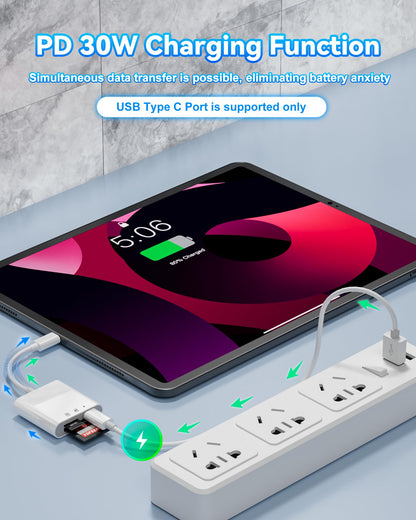 USB-C SD Card Reader, Dual Slot SD/MicroSD Adapter for iPhone 17/16/15