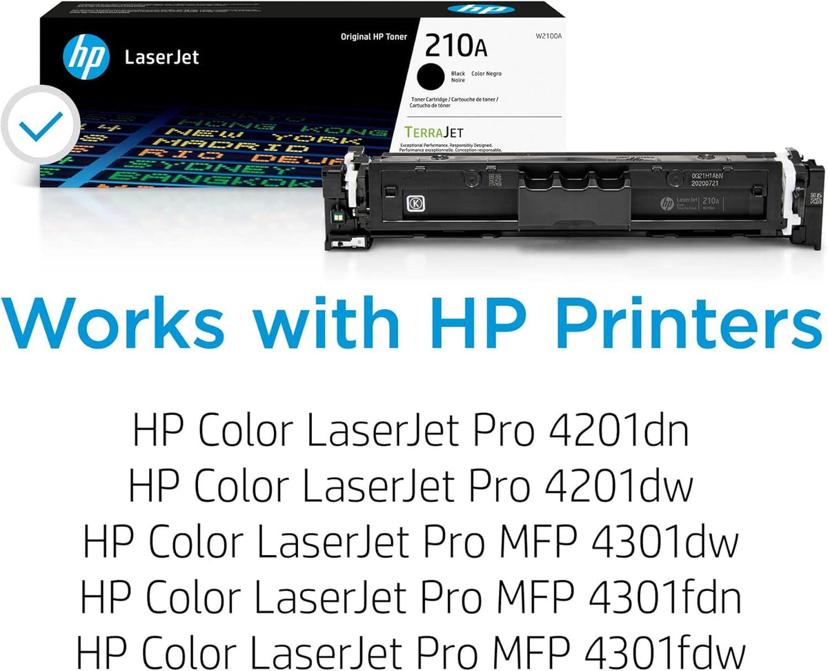 HP 210X High-Yield Toner Cartridge 4-Pack (Black, Cyan, Magenta, Yellow) | Compatible Color LaserJet Pro 4201 & MFP 4301 Series Printers | W2100XQ1