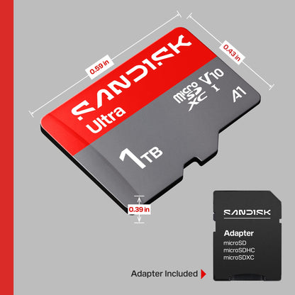 SANDISK 256GB Ultra microSD Card + Adapter, Up to 150MB/s Read Speeds