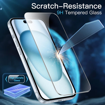 JETech Screen Protector for iPhone 15 6.1-Inch, Bubble Free, Tempered Glass Film with Easy Installation Tool, Case-Friendly, HD Clear, 2-Pack