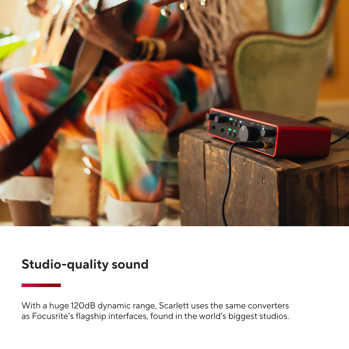 Focusrite Scarlett Solo 4th Gen USB Audio Interface, for the Guitarist, Vocalist, or Producer — High-Fidelity, Studio Quality Recording, and All the Software You Need to Record