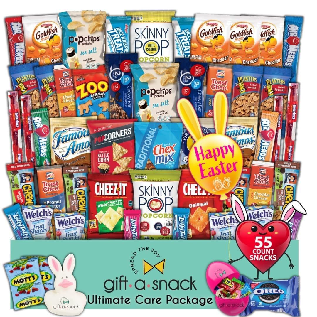 Gift A Snack - Fathers Day Treats Snack Box Variety Pack Care Package + Greeting Card (40 Count) Birthday Sweet Treats Gift Basket, Candies Chips Crackers Bars Office Food Assortments & Variety Gifts