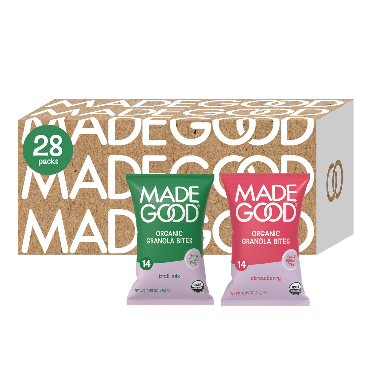 MadeGood Granola Bites Chocolate Chip & Strawberry Variety Pack (28 Count) Gluten Free and Organic Snacks