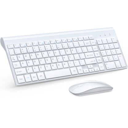 TopMate Wireless Keyboard and Mouse Ultra Slim Combo, 2.4G Silent Compact USB 2400DPI Mouse and Scissor Switch Keyboard Set with Cover, Batteries Included, for PC/Laptop/Windows/Mac - White