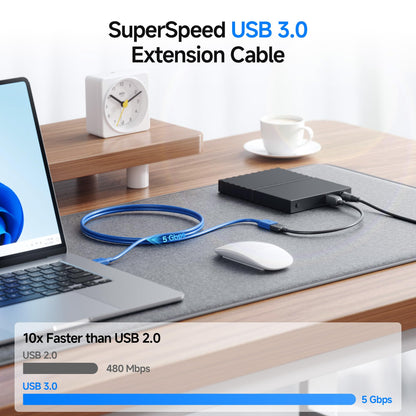 Cable Matters 5Gbps Long USB Extension Cable - 10ft, USB 3.0 Extension Cable, Male to Female USB3.0 Extender, Compatible with Webcam, VR Headset, Printer, Hard Drive, Black