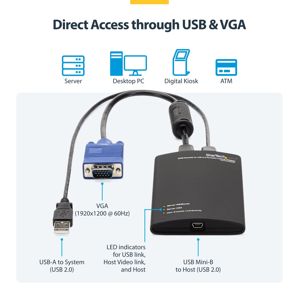 StarTech.com Portable Laptop Crash Cart Adapter, USB/VGA Analogue KVM Console, File Transfer & Video Capture, Windows/Linux/MacOS, TAA