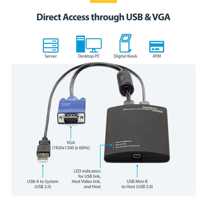 StarTech.com Portable Laptop Crash Cart Adapter, USB/VGA Analogue KVM Console, File Transfer & Video Capture, Windows/Linux/MacOS, TAA