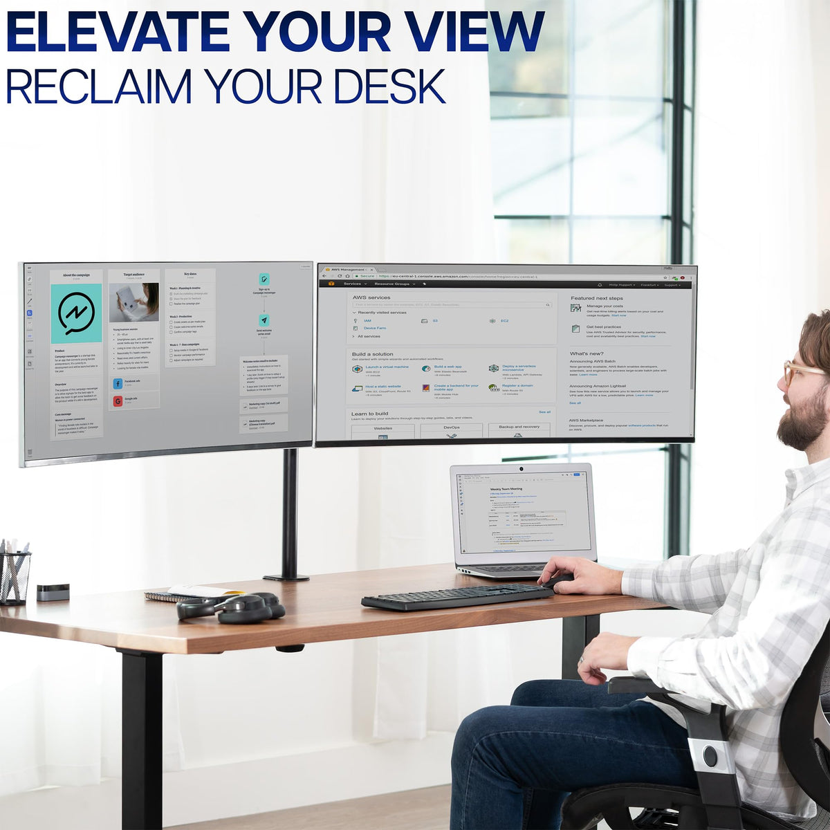 VIVO Dual Monitor Desk Mount, Holds 2 Computer Screens up to 30 inches and 22lbs Each, Heavy Duty Fully Adjustable Steel Stand with C-Clamp and Grommet, Black, STAND-V002