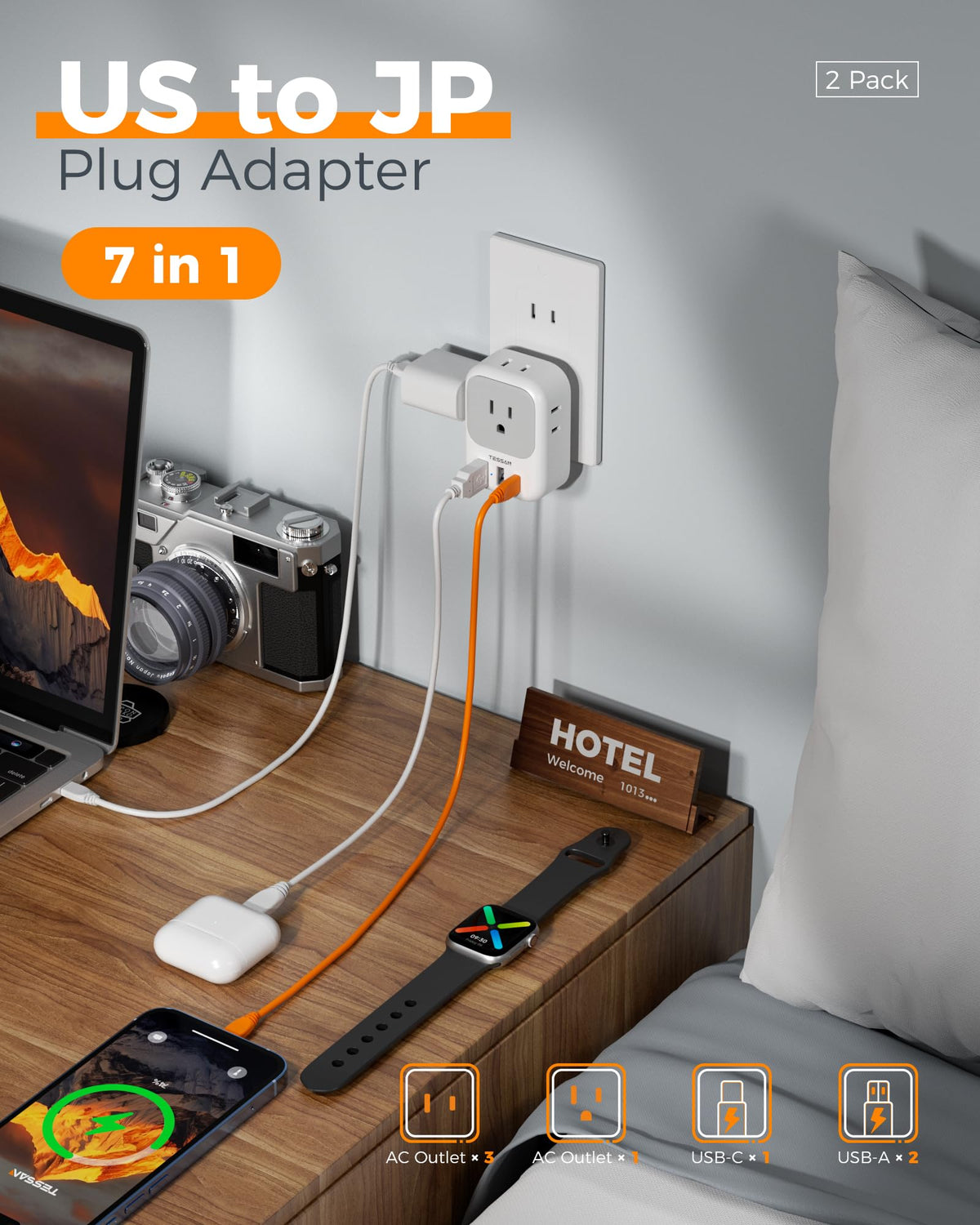 2 Pack European Plug Adapter USB C, TESSAN US to Europe Adapter 4 Outlets 3 USB Charger, Type C International Power Adaptor to Italy Spain France Portugal Iceland Germany, Europe Travel Essentials
