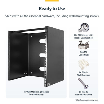 StarTech.com 6U Wall Mount Network Rack - 14 Inch Deep (Low Profile) - 19" Patch Panel Bracket for Shallow Server and IT Equipment, Network Switches - 44lbs/20kg Weight Capacity, Black (WALLMOUNT6)