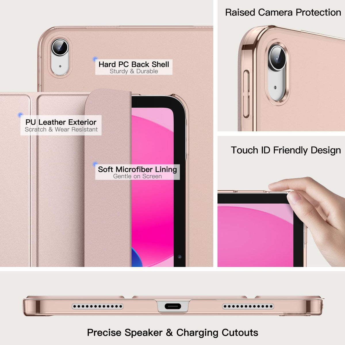 JETech Case for iPad (A16) 11th Generation 11 Inch 2025 / iPad 10th Generation 10.9 Inch 2022, Slim Smart Cover with Hard PC Translucent Back, Supports Touch ID, Auto Wake/Sleep (Navy Blue)