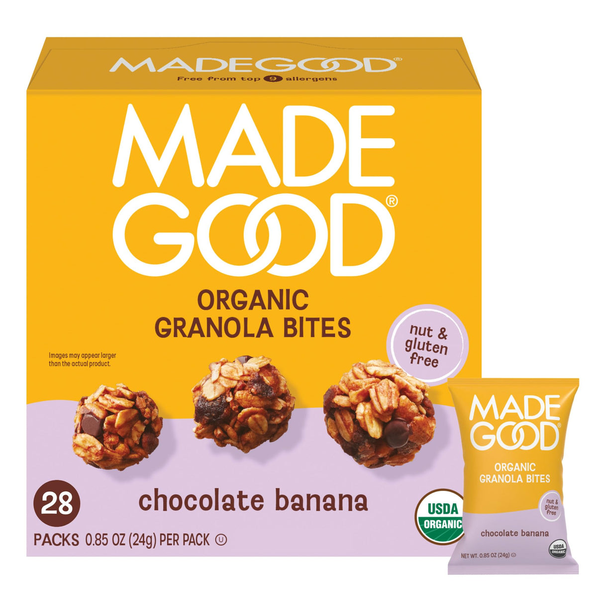 MadeGood Granola Bites Chocolate Chip & Strawberry Variety Pack (28 Count) Gluten Free and Organic Snacks