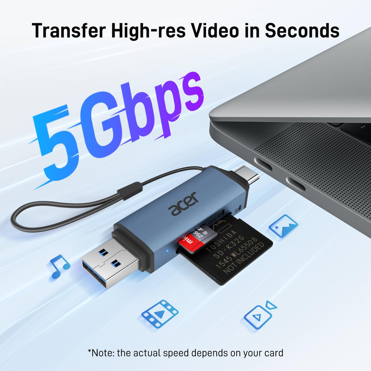 acer SD Card Reader USB C, Dual Slots USB Type C to Micro SD Card Adapter