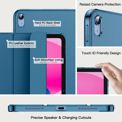 JETech Case for iPad (A16) 11th Generation 11 Inch 2025 / iPad 10th Generation 10.9 Inch 2022, Slim Smart Cover with Hard PC Translucent Back, Supports Touch ID, Auto Wake/Sleep (Navy Blue)