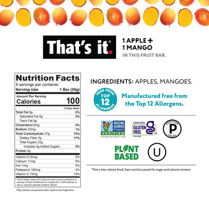 That's it. Fruit Bars 12 Variety Pack 100% Natural Real Fruit Bar, High Fiber Vegan, Gluten Free, Paleo, Non-GMO No Sugar Added (6 Mango, 6 Cherry)