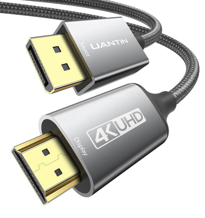 UANTIN 4K DisplayPort to HDMI Cable 6Ft, Uni-Directional Only, DP 1.2 (Source) to HDMI 1.4 (Display), 4K@30Hz, 2K@60Hz, Display Port Braided Cord for AMD, NVIDIA, Dell, Monitor