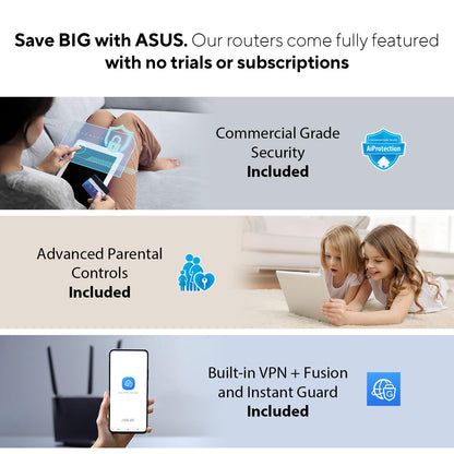 ASUS RT-AX1800S Dual Band WiFi 6 Extendable Router, Subscription-Free Network Security, Parental Control, Built-in VPN, AiMesh Compatible, Gaming & Streaming, Smart Home