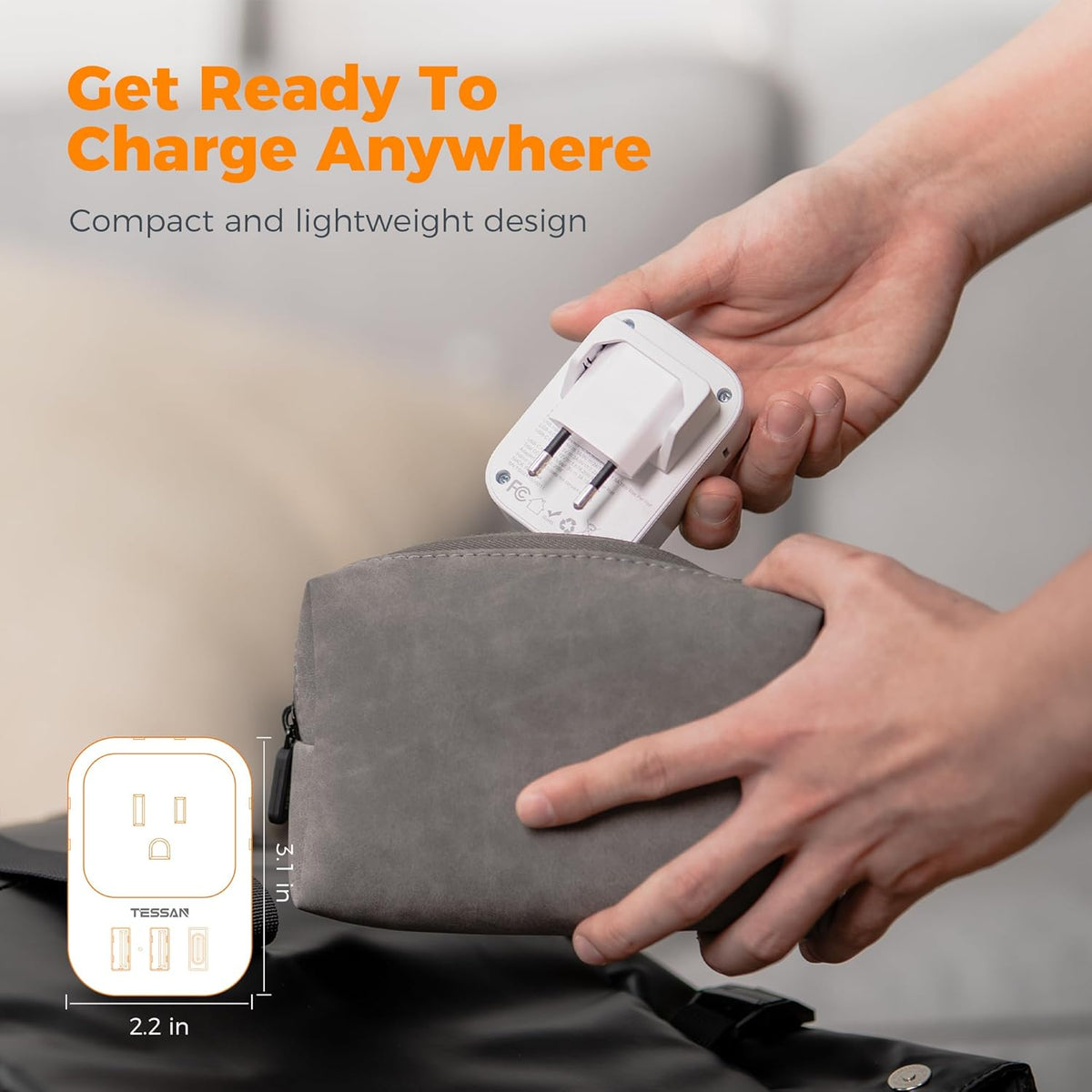 TESSAN European Travel Plug Adapter with 4 AC 3 USB (1 USB C PD 20W), Foldable Plug Type C, for US to Most of EU (Spain, France, Italy, Germany, Portugal, Iceland)