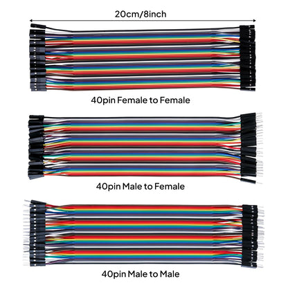 ELEGOO 120pcs Multicolored Dupont Wire 40pin Male to Female, 40pin Male to Male, 40pin Female to Female Breadboard Jumper Ribbon Cables Kit Compatible with Arduino Projects